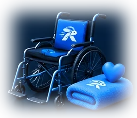 Wheelchair with a folded blanket and a heart