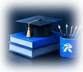 Graduation cap on a stack of books with a pencil holder